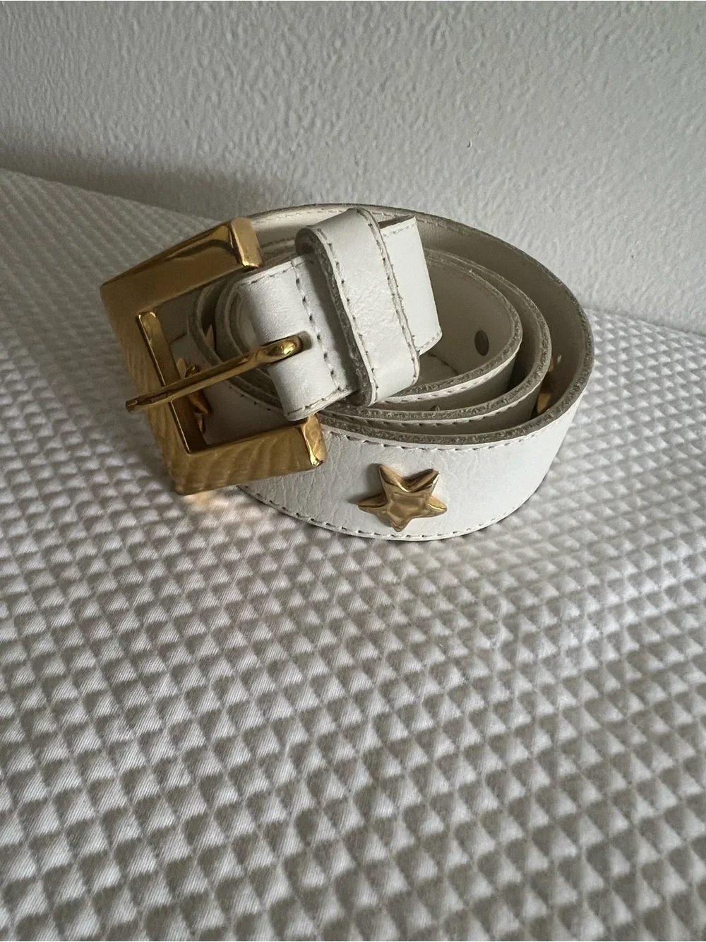 🩷Vintage Furla Stars White Leather Belt Gold Hardware / Gold Star Accent💚